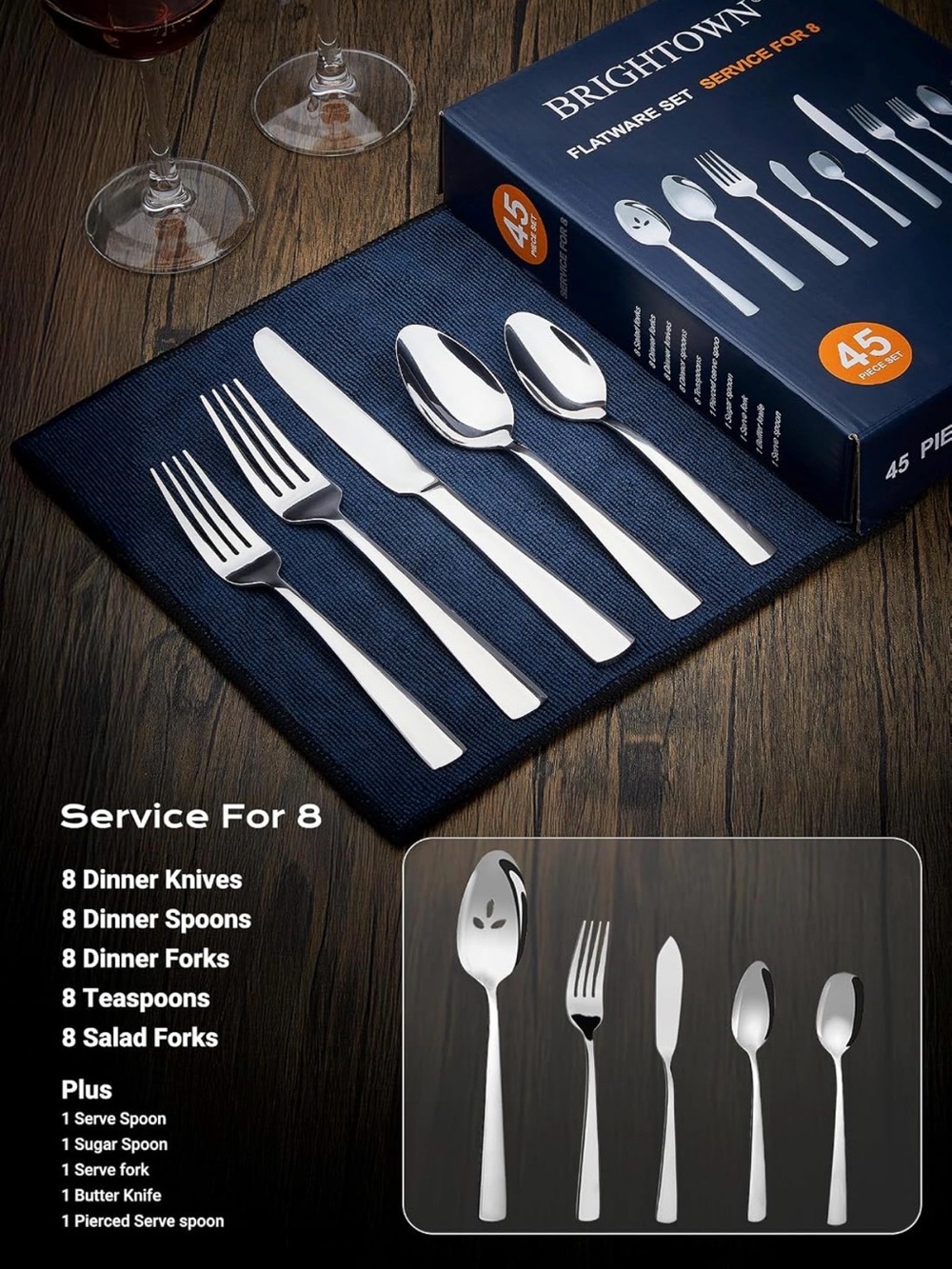 ✨ 🆕 45pc Stainless Steel Flatware Set for 4 - Silverware